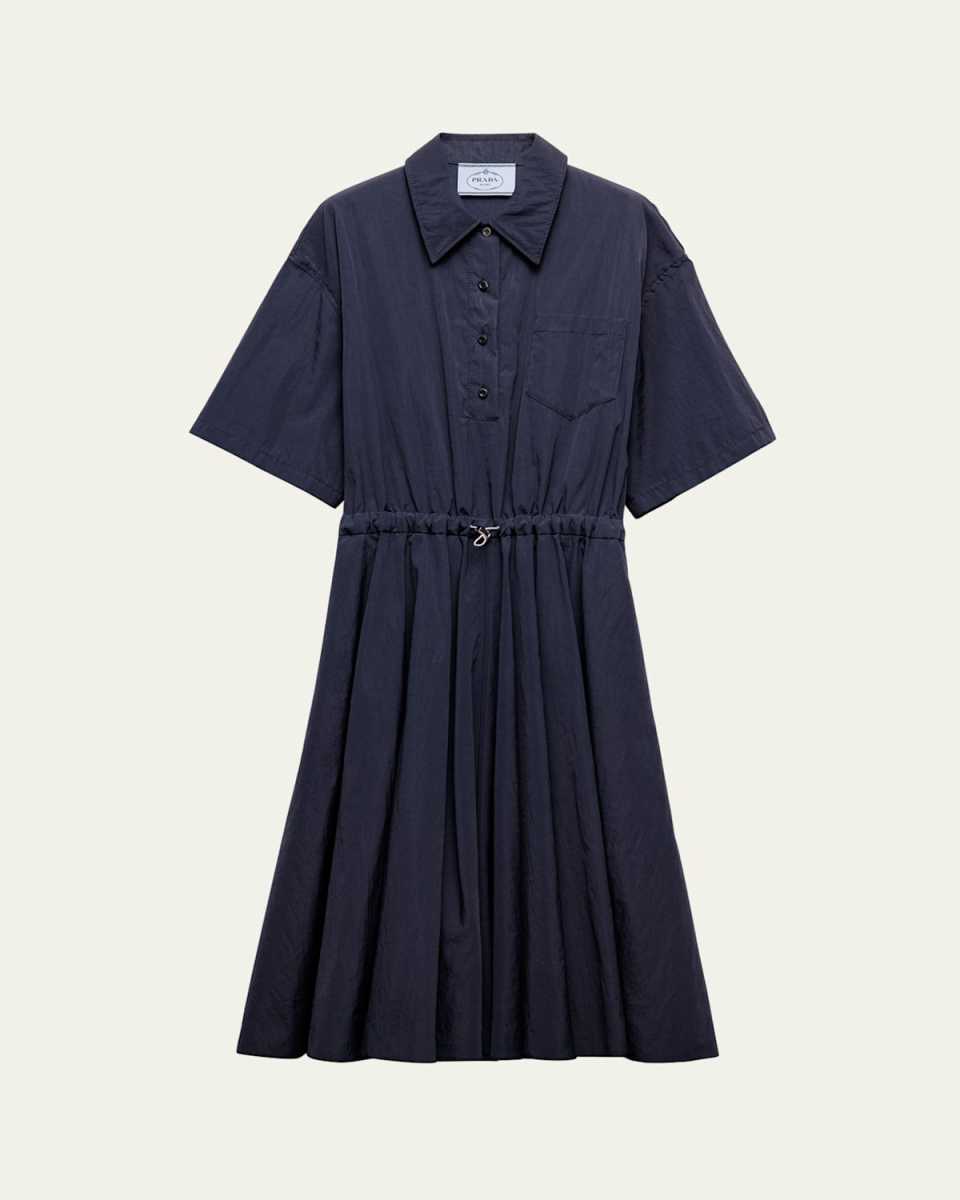 Drawstring Pleated Midi Dress